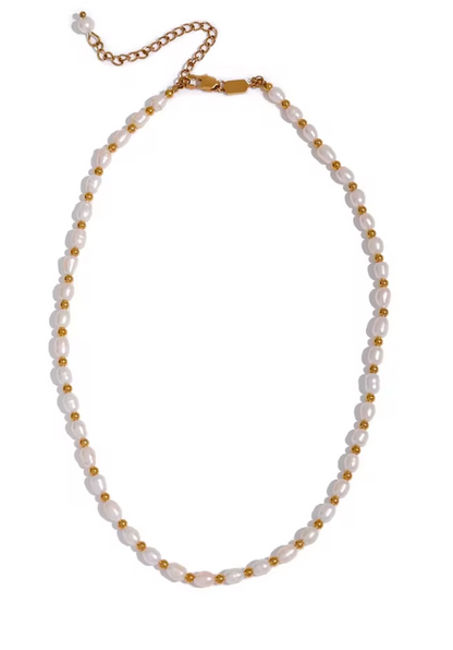 Pearl & gold bead detail necklace