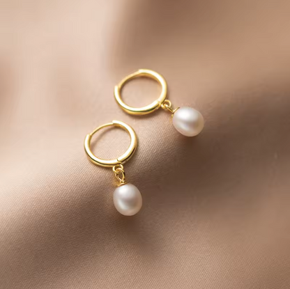 Pearl drop huggie hoop earrings