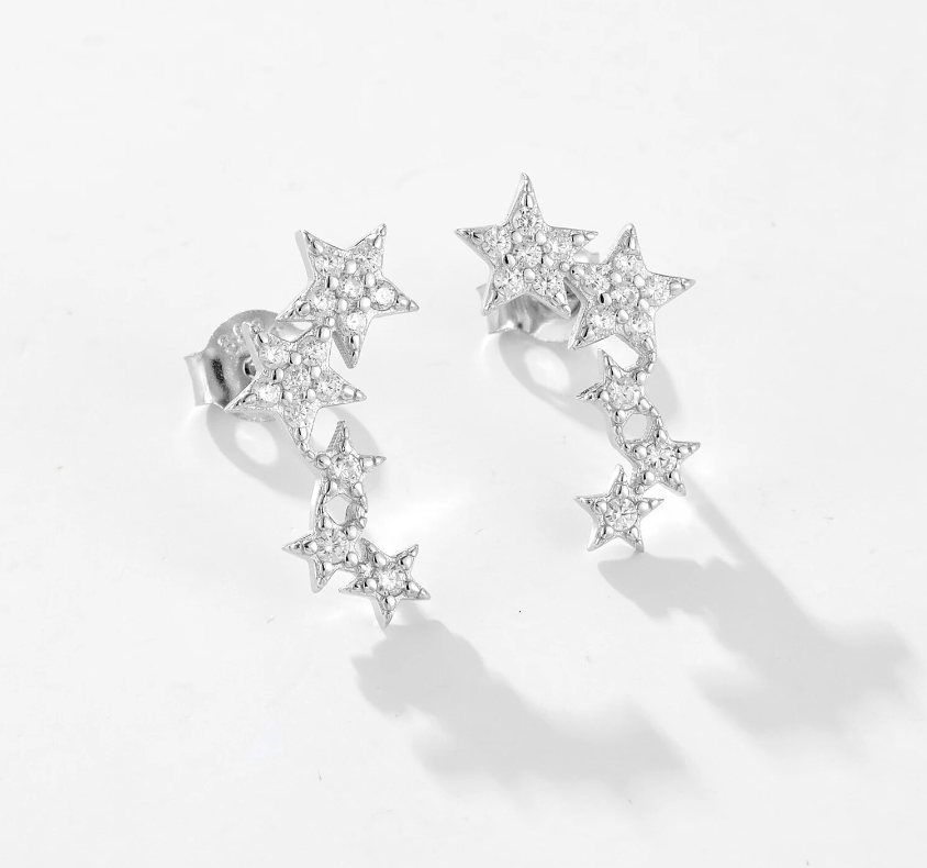 scatter star earrings silver