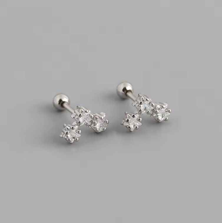 star cluster barbell earrings silver