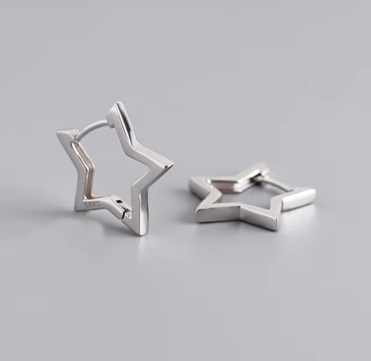 star huggie hoops silver