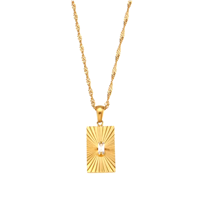 sunburst pendant necklace flat lay