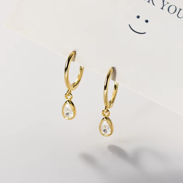 tear drop huggie hoops gold