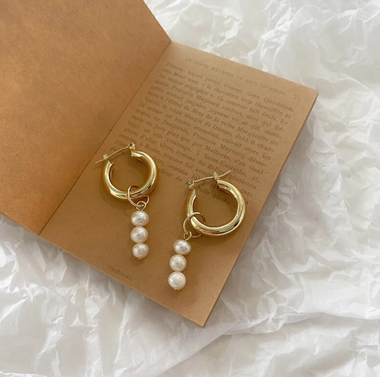 triple pearl drop hoops