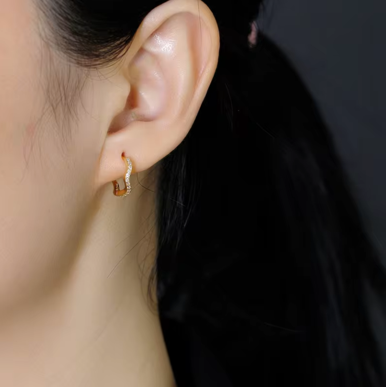 wavy gem hoops model shot