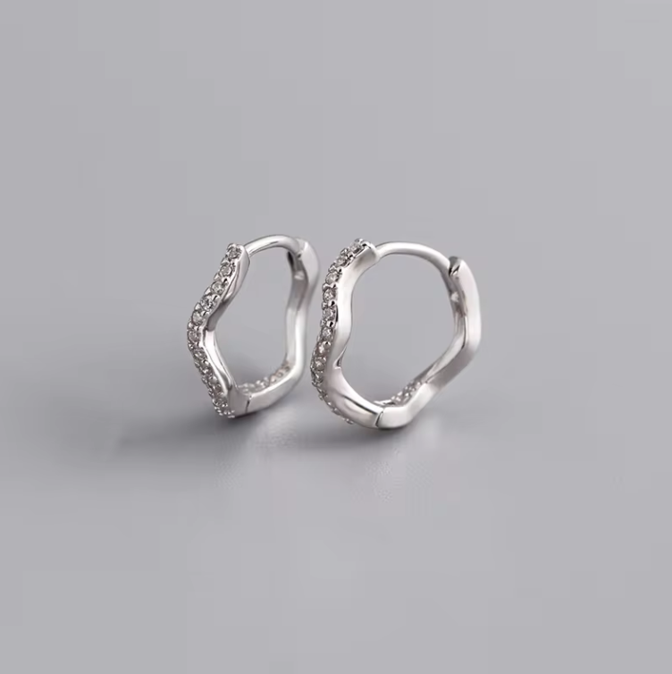 wavy gem hoops silver