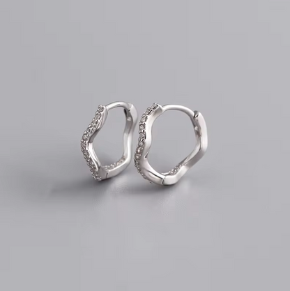 wavy gem hoops silver
